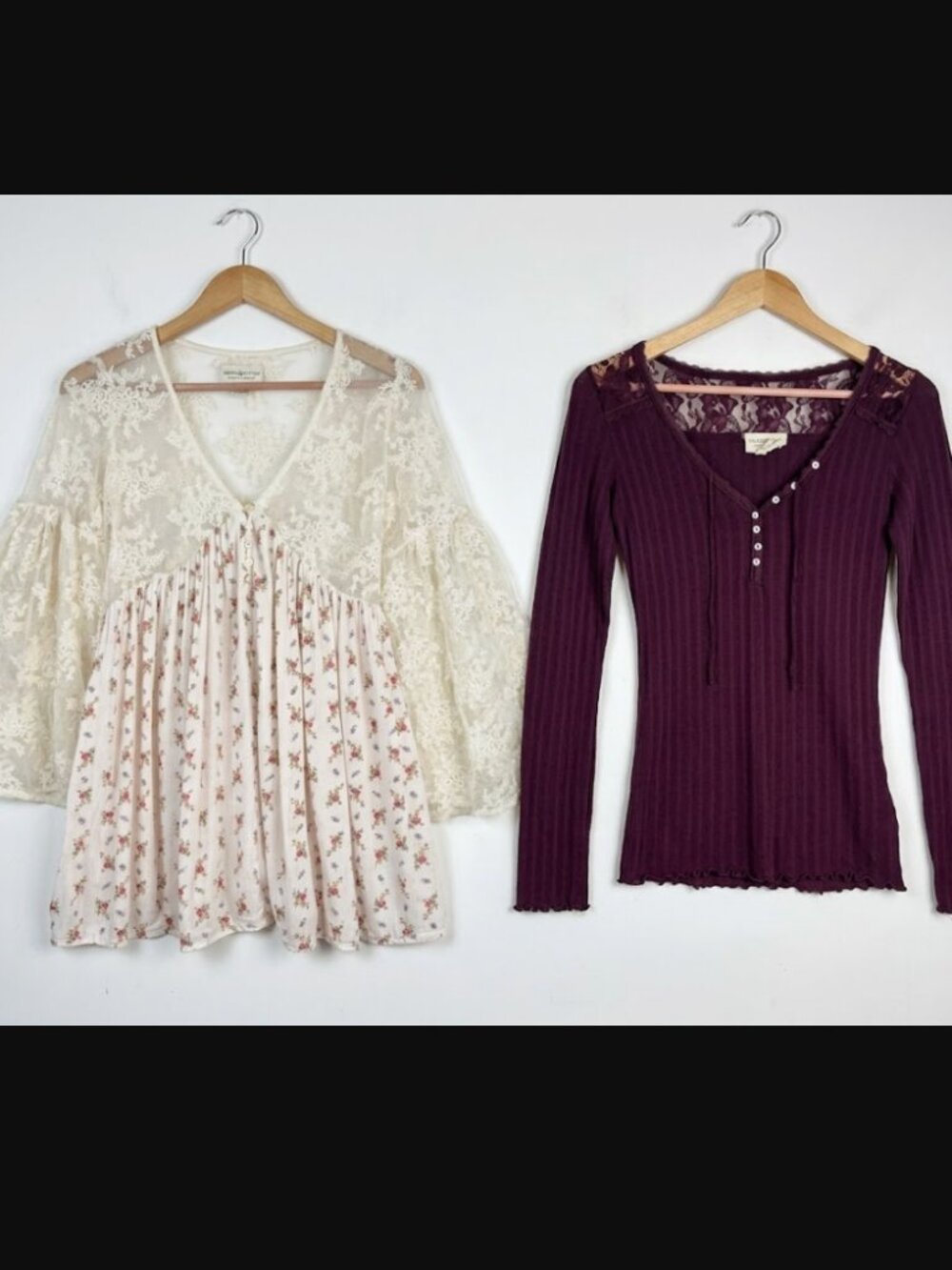 Denim Supply Ralph Lauren Babydoll Henley Tunic XS/S Set of 2 Lace Boho Y2K